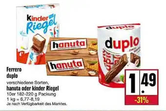 Kupsch Ferrero duplo, hanuta oder kinder riegel Angebot