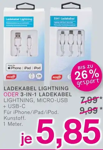 KODi Ladekabel Lightning oder 3in1 Ladekabel Angebot