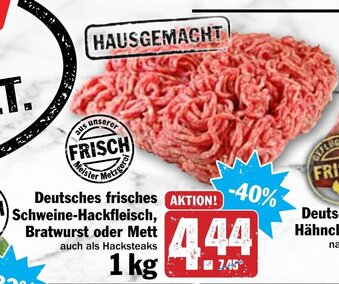 Hit Deutsches frisches Schweine Hackfleisch, Bratwurst oder Mett 1kg Angebot