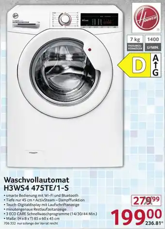 Selgros Hoover Waschvollautomat H3WS4 475TE/1-S Angebot