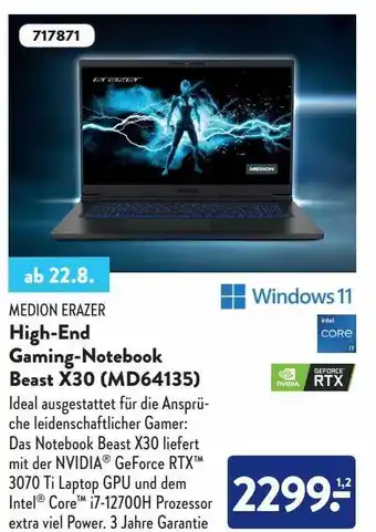 Aldi Süd High-end gaming-notebook beast x30 (md64135) medion erazer Angebot