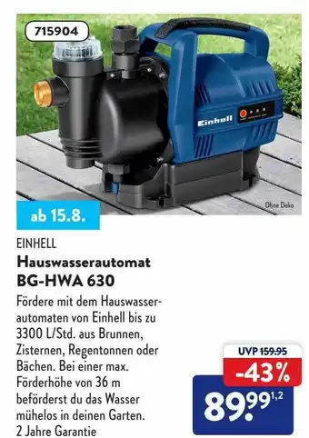 Aldi Süd Hauswasserautomat bg-hwa 630 einhell Angebot