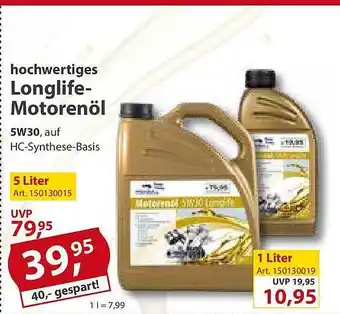 Sonderpreis Baumarkt Hochwertiges longlife-motorenöl 5w30 Angebot