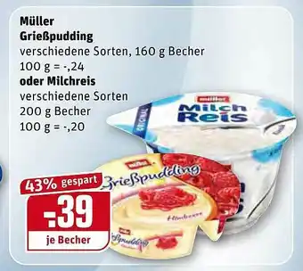 REWE Kaufpark Müller Grießpudding 160g Becher Oder Milchreis 200g Becher Angebot