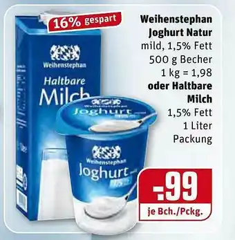 REWE Kaufpark Weihenstephan Joghurt Natur 500g Becher Oder Haltbare Milch 1L Angebot