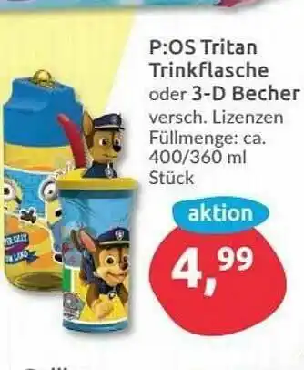 Budni P:os Tritan Trinkflasche Oder 3-d Becher 400/360ml Angebot