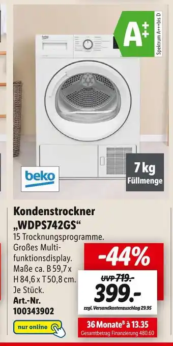 Lidl Beko kondenstrockner „wdps742gs“ Angebot