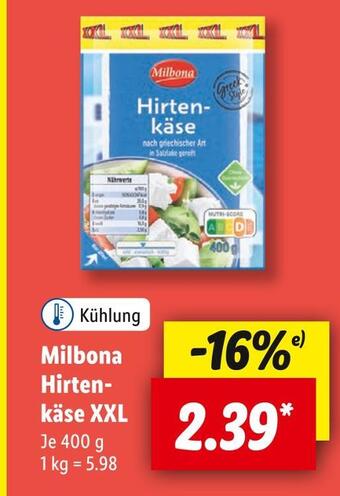Lidl Milbona hirtenkäse xxl Angebot