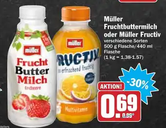 Hit Müller Fruchtbuttermilch oder Müller Fructiv 500g/440ml Angebot