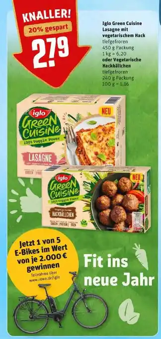 REWE Kaufpark Iglo Green Cuisine Lasagne Mit Vegetarischem Hack Oder Vegetarische Hackbällchen Angebot