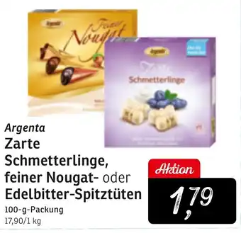 KONSUM Argenta Zarte Schmetterlinge, feiner Nougat oder Edelbitter Spitztüten 100 g Packung Angebot