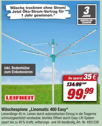 toom Baumarkt Leifheit Wäschespinne Linomatic 400 Easy Angebot