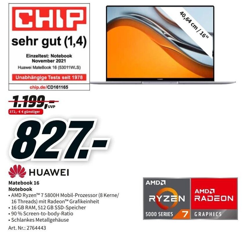Huawei Matebook 16 Notebook Angebot bei MediaMarkt
