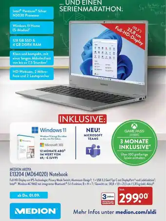 Aldi Nord Medion akoya e13204 notebook Angebot