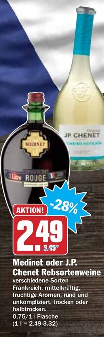 Hit Medinet oder J.P. Chenet Rebsortenweine 0,75/1L Angebot