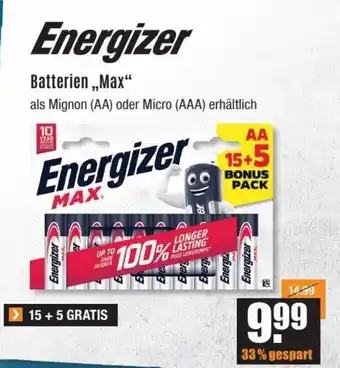 V Baumarkt Energizer Batterien ,,Max" Angebot