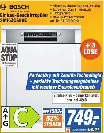 Expert Technomarkt Bosch Einbau Geschirrspüler SMI6ZCS09E Angebot