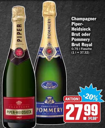 Hit Champagner Piper-Heidsieck Brut oder Pommery Brut Royal 0,75L Angebot