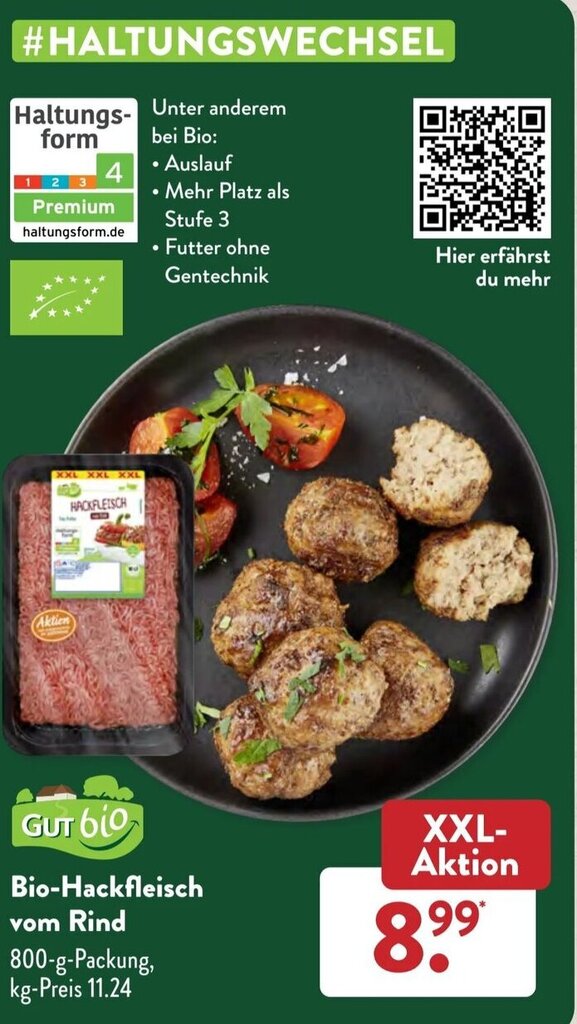 Gut Bio Hackfleisch vom Rind 800 g Packung Angebot bei Aldi Süd