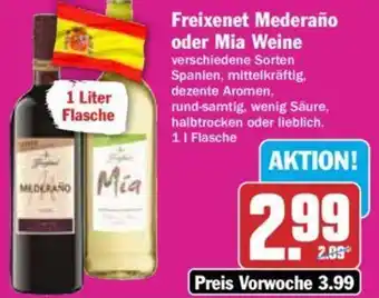 Hit Freixenet Mederaño oder Mia Weine 1 L Flasche Angebot