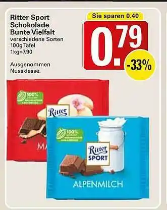 WEZ Ritter sport schokolade bunte vielfalt Angebot