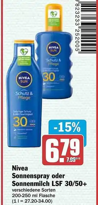 AEZ Nivea sonnenspray oder sonnenmilch lsf 30-50+ Angebot