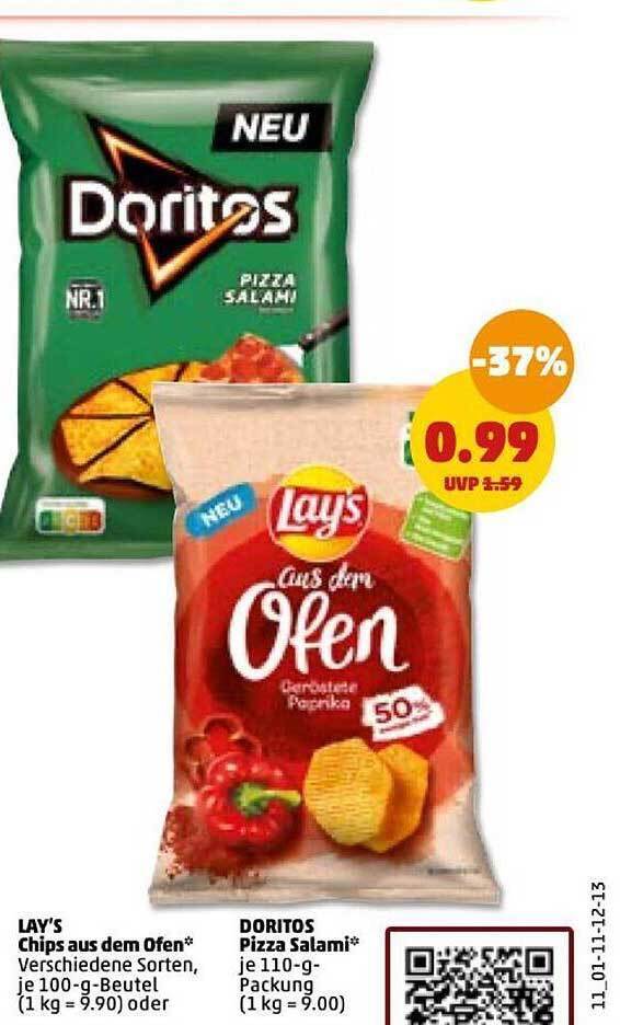 Lay's chips aus dem ofen oder doritos pizza salami Angebot bei PENNY