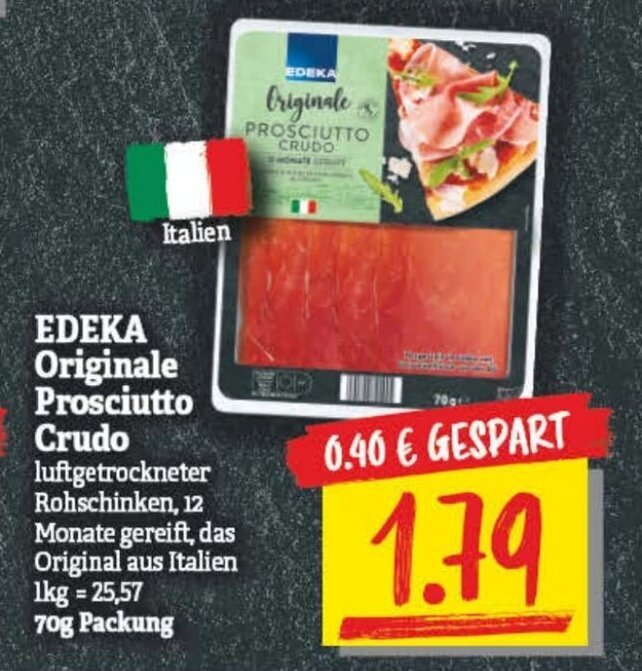 Edeka Originale Prosciutto Crudo 70g Packung Angebot bei NP Discount