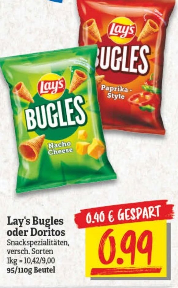 Lay's Bugles oder Doritos 95/110 g Beutel Angebot bei NP Discount