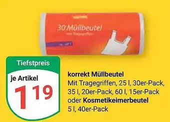 Globus Korrekt müllbeutel oder kosmetikeimerbeutel Angebot