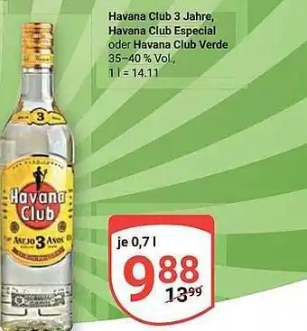 Globus Havana club 3 jahre, havana club especial oder havana club verde Angebot