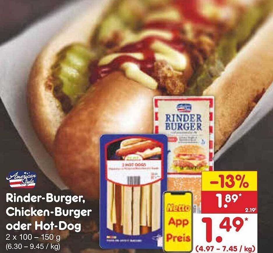American style rinderburger, chickenburger oder hotdog Angebot bei