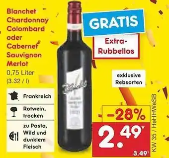 Netto Marken-Discount Blanchet chardonnay colombard oder cabernel sauvignon merlot Angebot