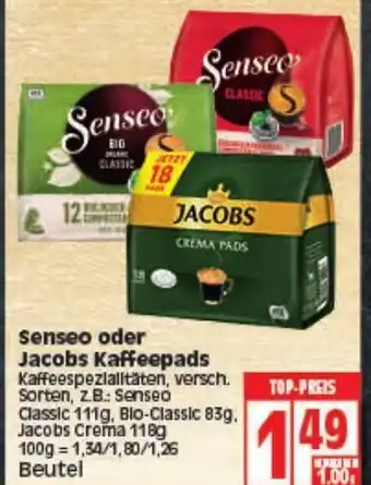 Elli Markt Senseo oder Jacobs Kaffeepads 118g Angebot