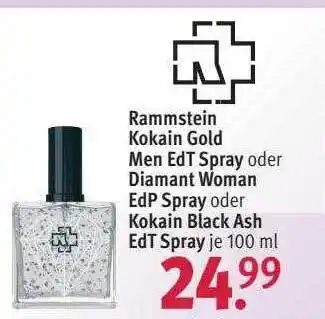 Rossmann Rammstein kokain gold men edt spray oder diamant woman edp spray oder kokain black ash Angebot