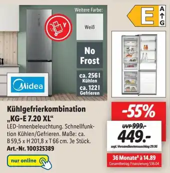 Lidl Midea Kühlgefrierkombination ,,KG-E 7.20 XL" Angebot