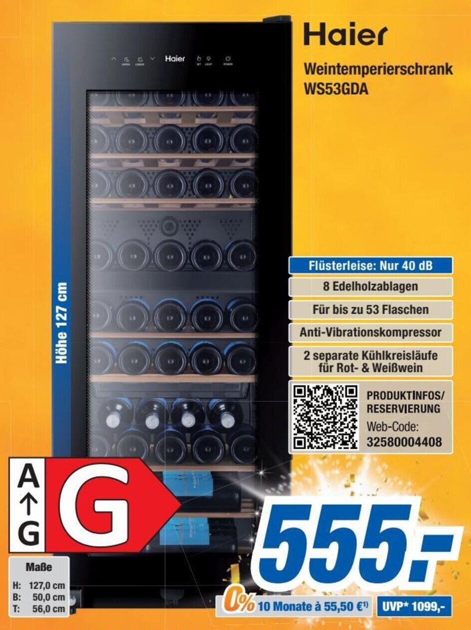 Haier Weintemperierschrank WS53GDA Angebot bei Expert Bening