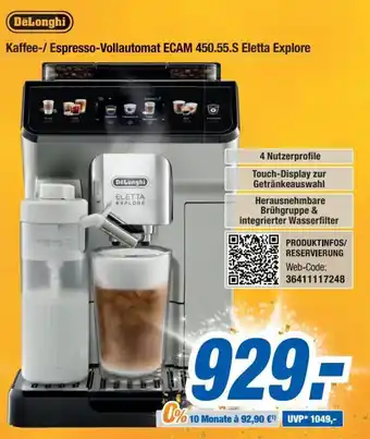 Expert Bening DēLonghi Kaffee/Espresso Vollautomat ECAM 450.55.S Eletta Explore Angebot