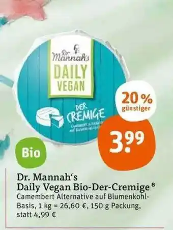 tegut Dr. mannah's daily vegan bio-der-cremige Angebot