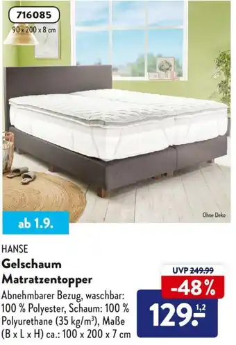 Aldi Nord Hanse Gelschaum Matratzentopper Angebot