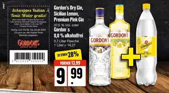 Edeka Gordon's dry gin, sicilian lemon, premium pink gin oder gordon's 0,0% alkoholfrei Angebot