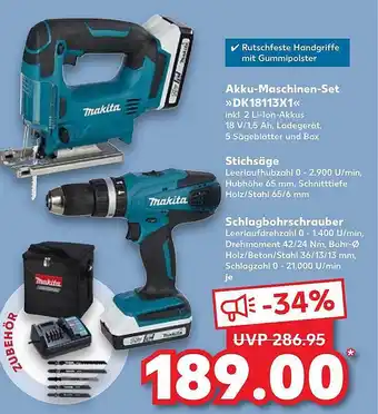 Kaufland Akku-maschinen-set „dk18113x1“, stichsäge oder schlagbohrschrauber makita Angebot