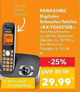 Kaufland Panasonic digitales schnurlos-telefon »kx-tg6521gb« Angebot