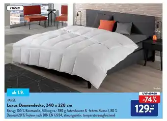 Aldi Nord Hanse luxus daunendecke 240x220 cm Angebot