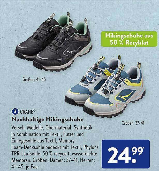 Crane nachhaltige hikingschuhe Angebot bei Aldi Süd