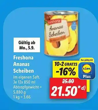 Lidl Freshona ananas scheiben Angebot