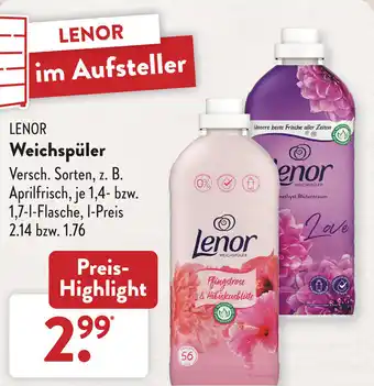 Aldi Süd Lenor Weichspüler 1,4 - 1,7 L Flasche Angebot