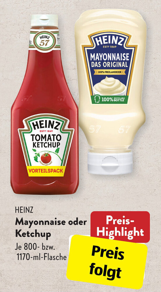 Heinz Mayonnaise oder Ketchup 8001170 ml Flasche Angebot bei Aldi Süd