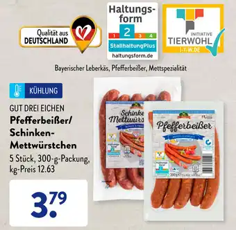 Aldi Süd Gut Drei Eichen Pfefferbeißer/Schinken Mettwürstchen 300 g Packung Angebot