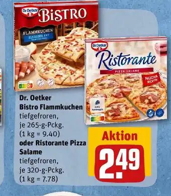 REWE Dr. Oetker Bistro Flammkuchen 265g o. Ristorante Pizza 320g Angebot